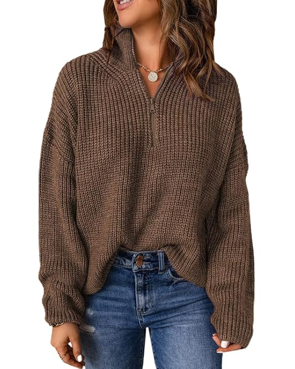 Dokotoo Womens Sweaters Long Sleeve 1/4 Zip Pullover Polo V Neck Dressy Casual Tops | Amazon (US)