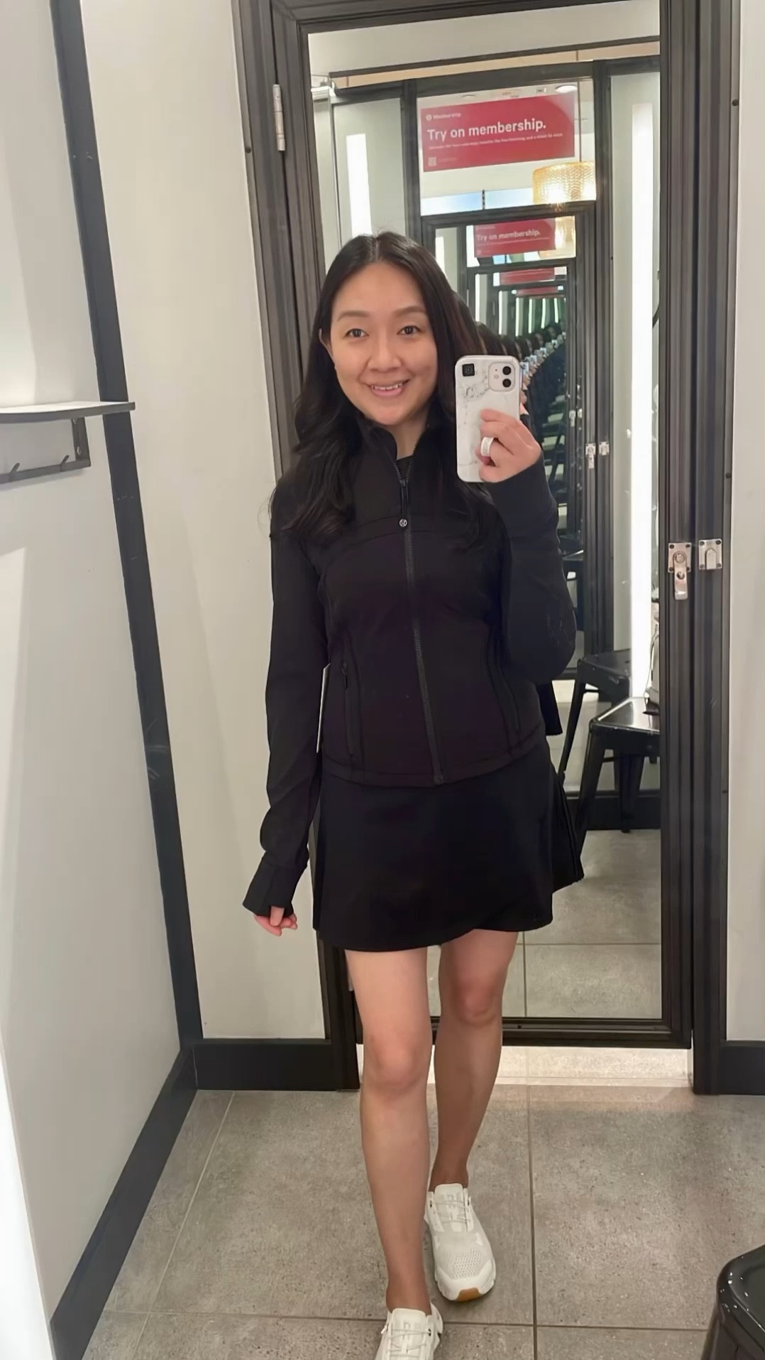 Trying on this cropped Nulu jacket in size 10 since I prefer a body skimming fit. However, these jackets are meant to be a snug fit. I also linked to a similar and more affordable version by Quince.

My exact cropped tee is size XS and black skort is size S and both are also linked.

I'm 5' 2.5" and 115 pounds

#LTKActive #LTKOver40 #LTKFitness