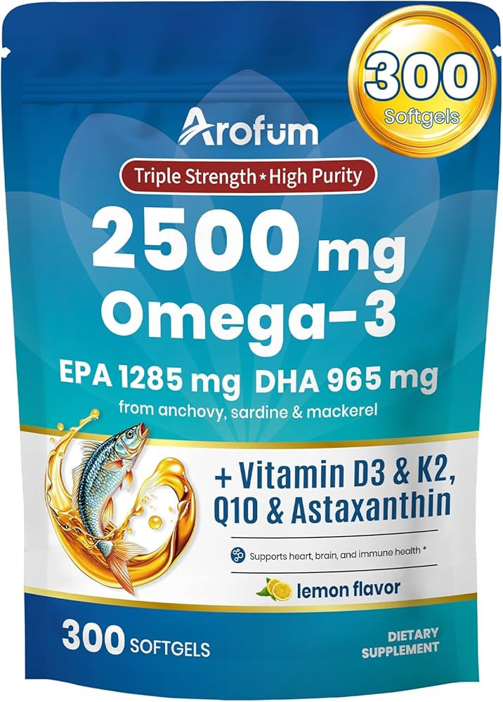 Omega 3 Fish Oil with Vitamin D3 K2 – 300 Lemon Flavored Burpless Softgels | Fish Oil Omega 3 S... | Amazon (US)