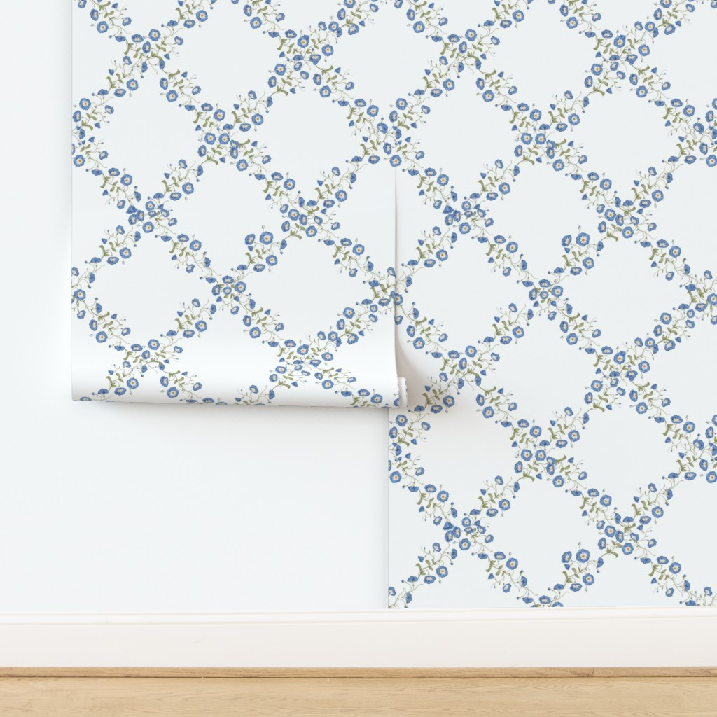 Large Enchanting Blue Summer Morning Glory Romance Nostalgic Vintage Style Wallpaper | Spoonflowe... | Spoonflower
