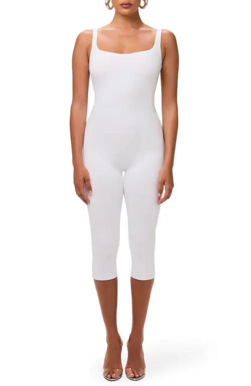 Naked Wardrobe Stretch Jersey Capri Jumpsuit in White at Nordstrom, Size X-Large | Nordstrom