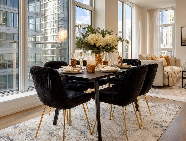 If you’re not into bold color but still want that elevated, designer look — black velvet is your answer. These chairs with gold accents instantly update any neutral or ivory space, adding depth, contrast, and a level of sophistication that feels timeless. Paired with a dark dining table, the whole room shifts from “safe” to striking. This is how you modernize a space without stepping outside your comfort zone: choose textures and tones that speak quietly but make a strong impact.

#blackvelvetchairs #golddiningaccents #darkwoodtable #modernneutralhome #quietluxurydining #elegantanddriven 

 #LTKHome