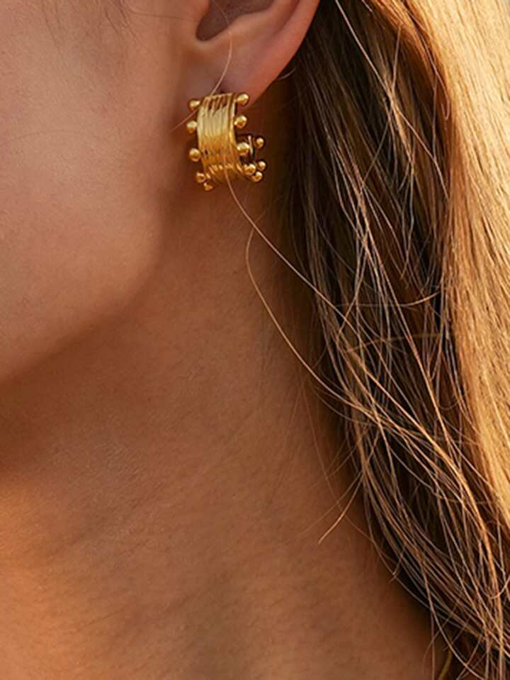 Uworld 1pc Fashionable Crown Shaped French 18k Gold Plated Wide Stainless Steel Cuff Bracelet, Ri... | SHEIN