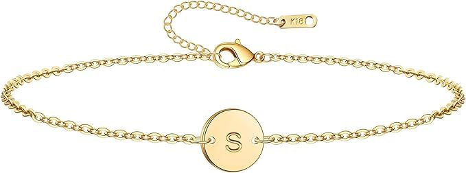 Ovian Initial Charm Bracelet for Women 18K Gold Plated stainless steel Coin Disc Engraved Letter ... | Amazon (US)