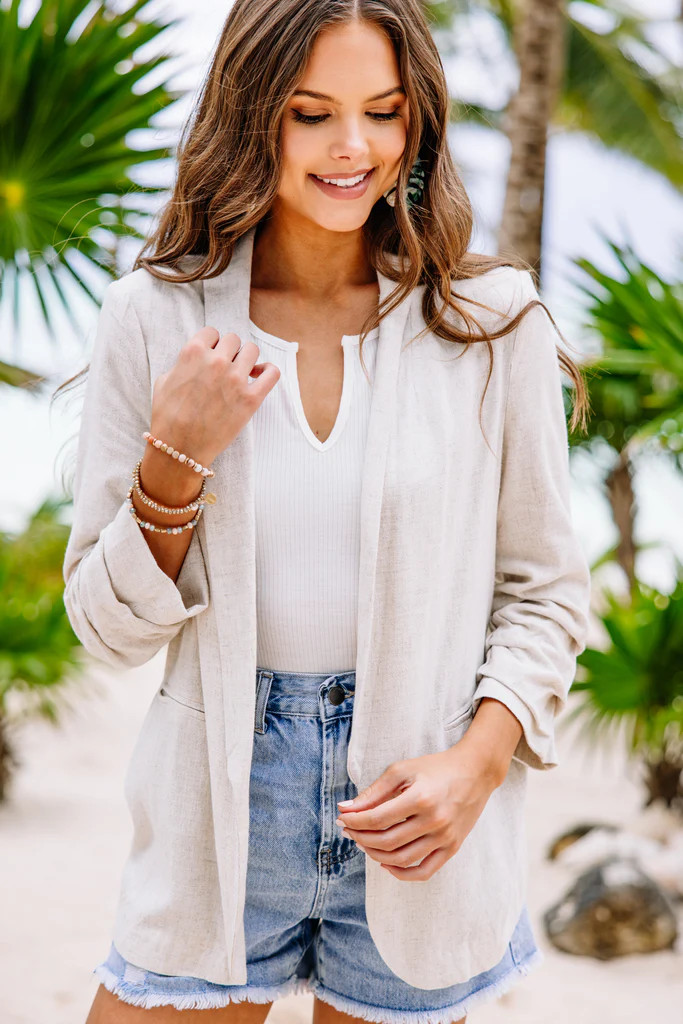 Live Your Dreams Natural White Linen Blazer | The Mint Julep Boutique
