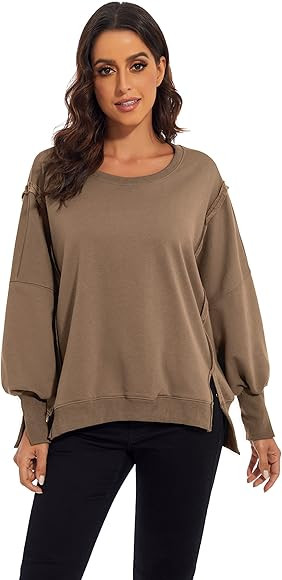 PICPUNMAK Women Oversized Pure Patchwork Sweatshirt Casual Contrast Side Split High Low Hem Boyfr... | Amazon (US)