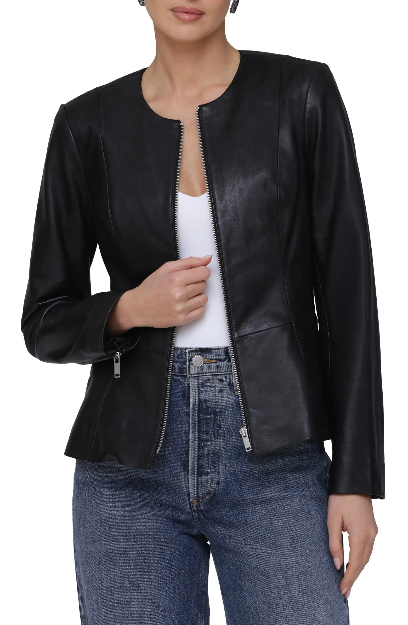Genuine Leather Zip Front Peplum Jacket | Nordstrom