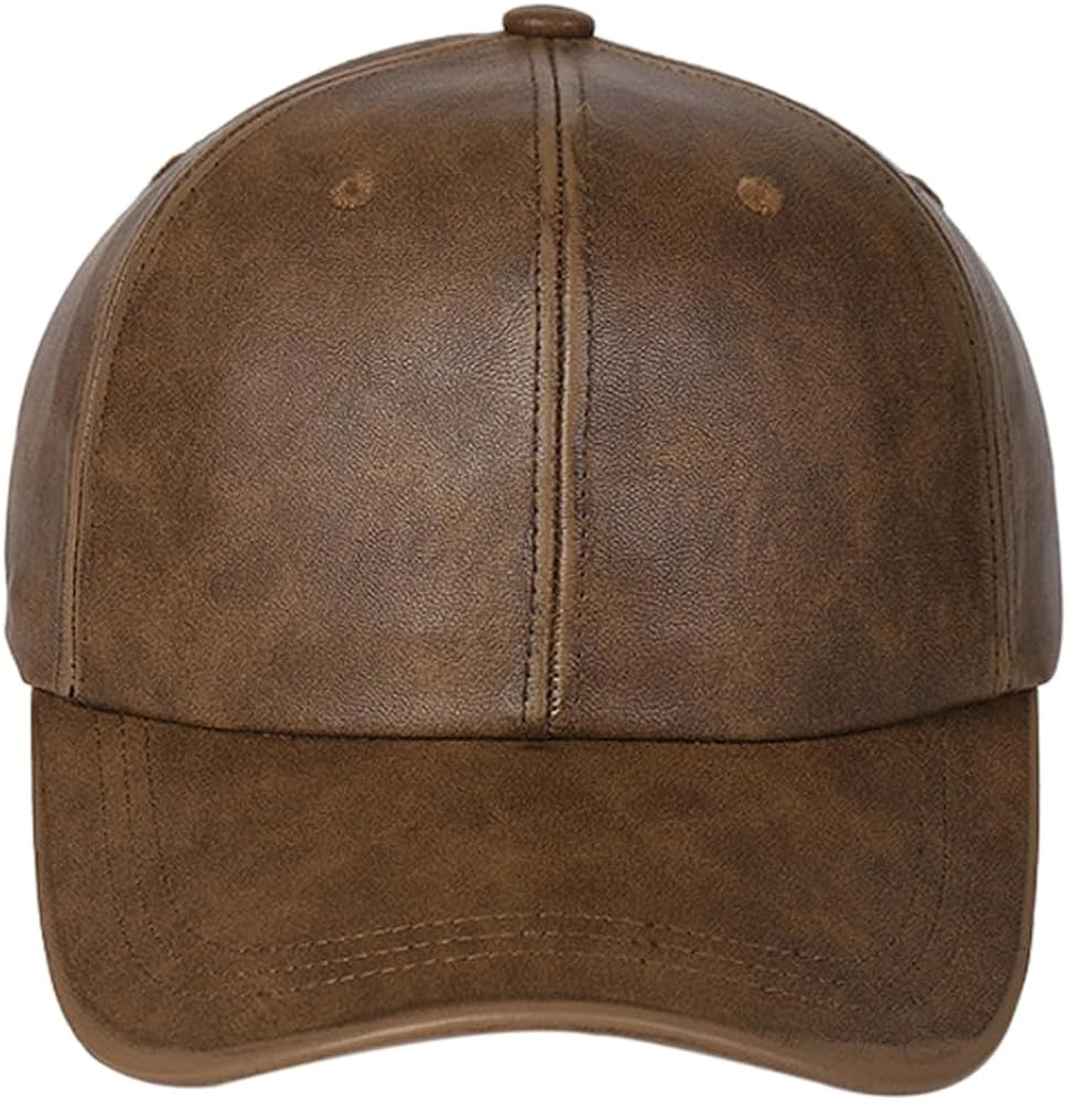 Classic Vintage Washed PU Leather Baseball Cap Hat for Men Women Adjustable Trucker Hat | Amazon (US)