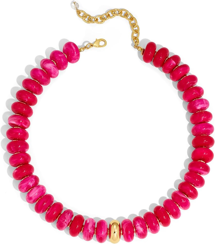 Resin Bead Necklace, Summer Fashion Statement Boho Beaded Chunky Necklace for Women, Adjustable L... | Amazon (US)