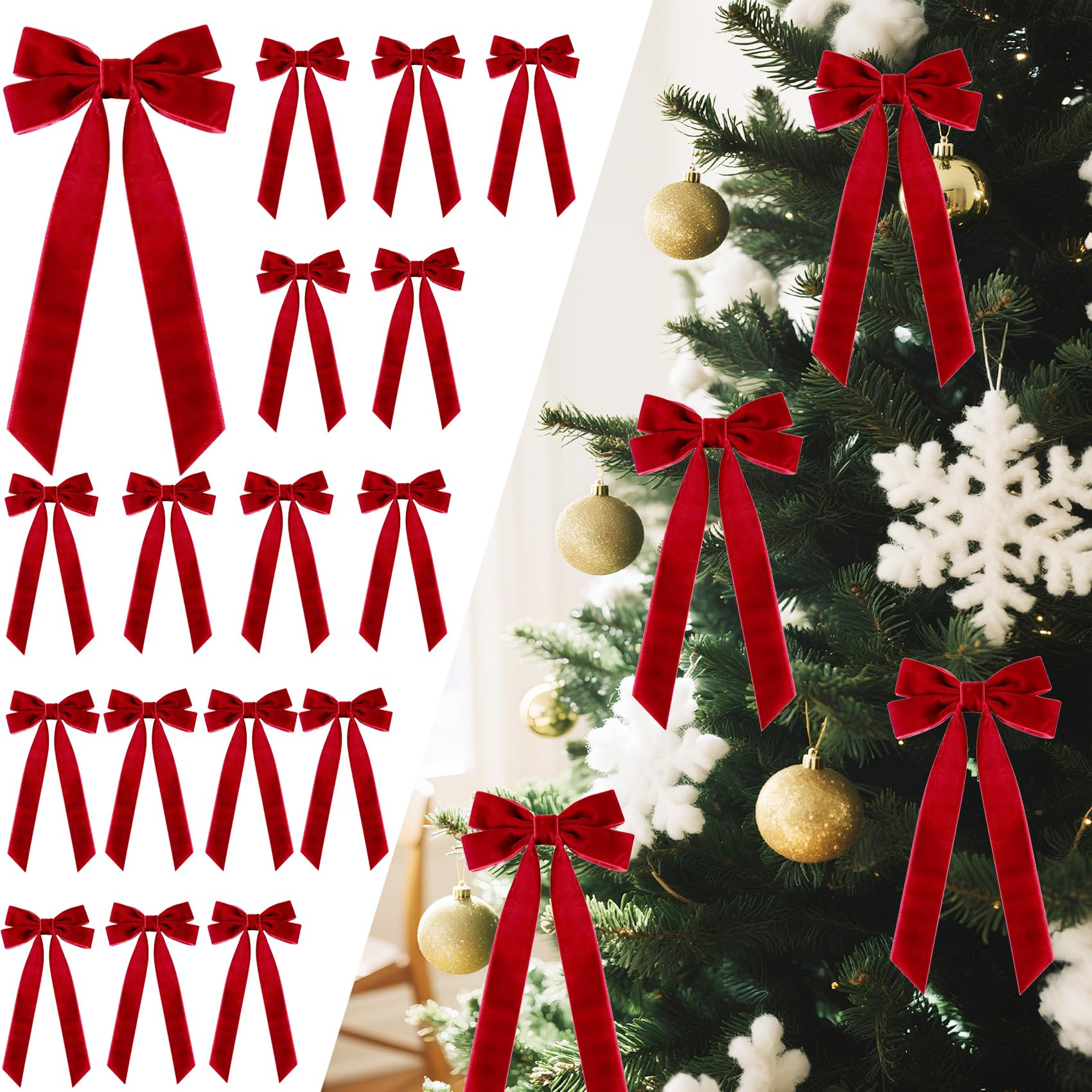 Senjie 16Pcs Velvet Ribbon Bows for Christmas Tree, Vintage Rustic Small Craft Bows Ornaments for... | Amazon (US)