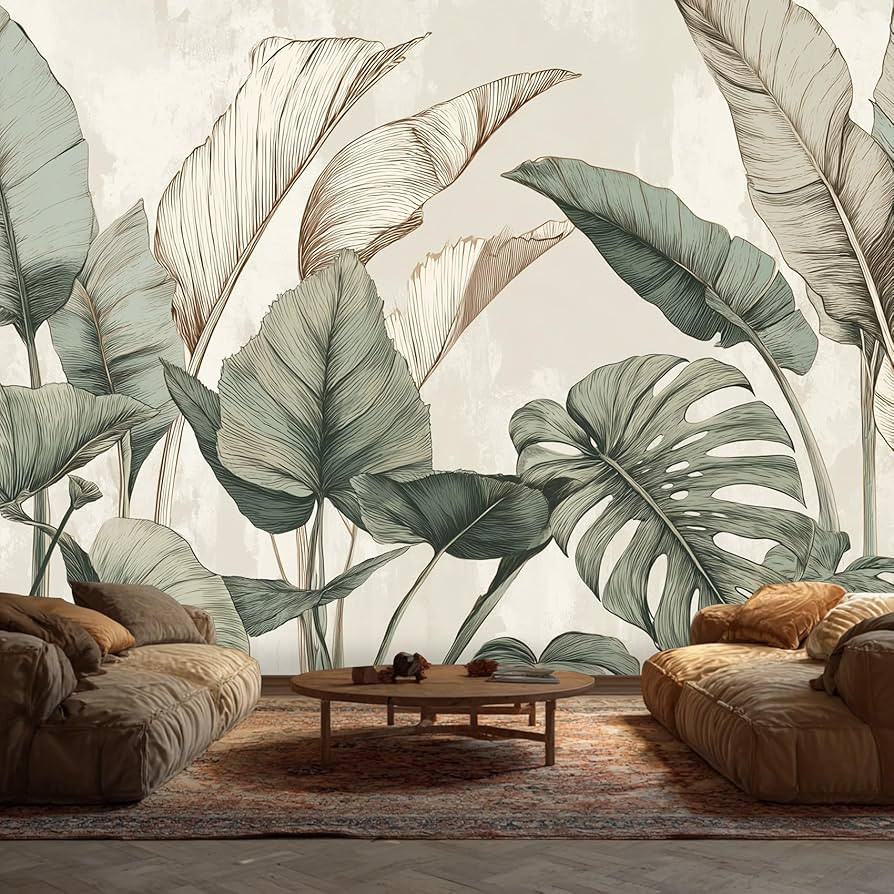 Generic Tropical Plant Wallpaper & Wall Murals, 118" W x 83" H - Monstera Banana Leaves Wall Mura... | Amazon (US)