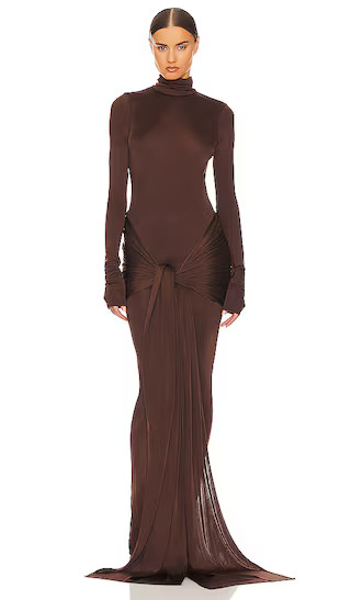 Slinky Jersey Sarong Maxi Dress in Chocolate Brown | Revolve Clothing (Global)