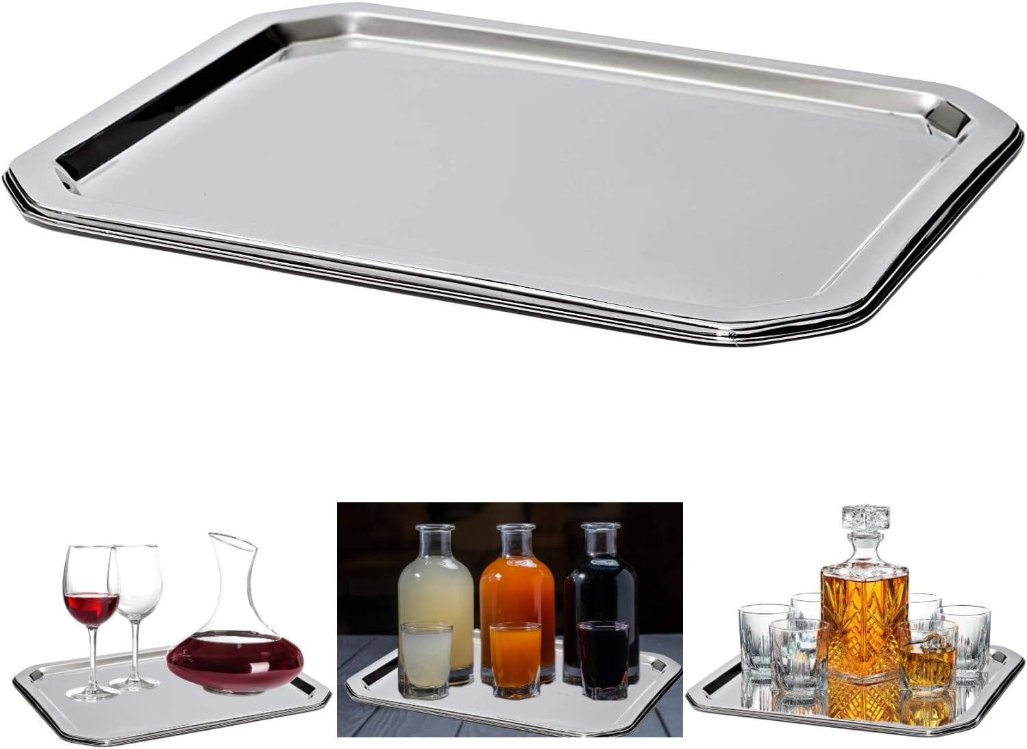 Bezrat Stainless Steel Food Serving Tray – Rectangular Decorative Mirrored Serveware Platter - ... | Amazon (US)