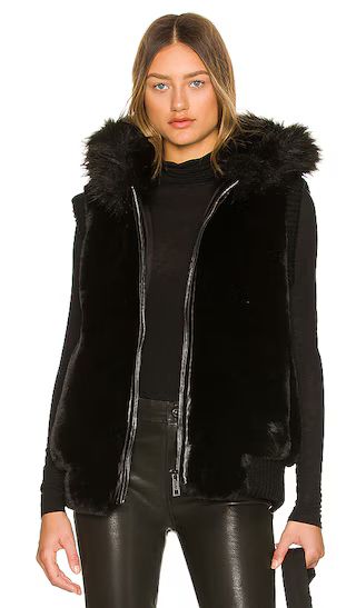 Hooded Faux Fur Bomber Vest in Black | Revolve Clothing (Global)