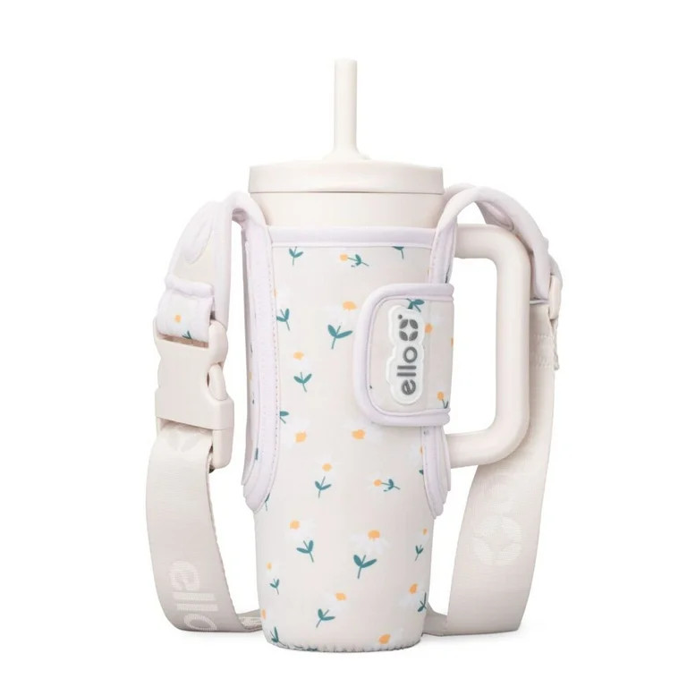Ello 24 oz Ultra Clean Stainless Steel Tumbler with Bottle Bag Sling, Daisies | Walmart (US)
