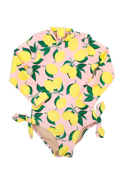 One Piece longsleeve- yel/pnk lemon print suit | Shade Critters