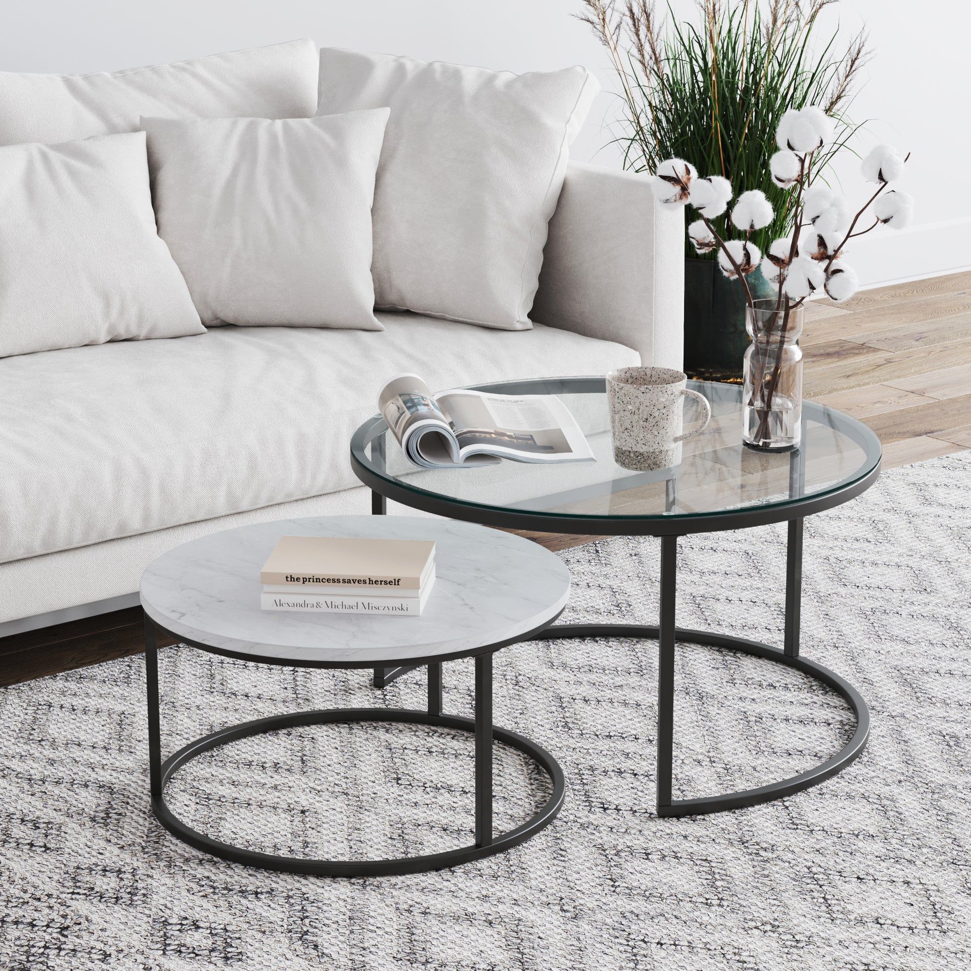 Faux Marble & Glass Nesting Coffee Table | Nathan James