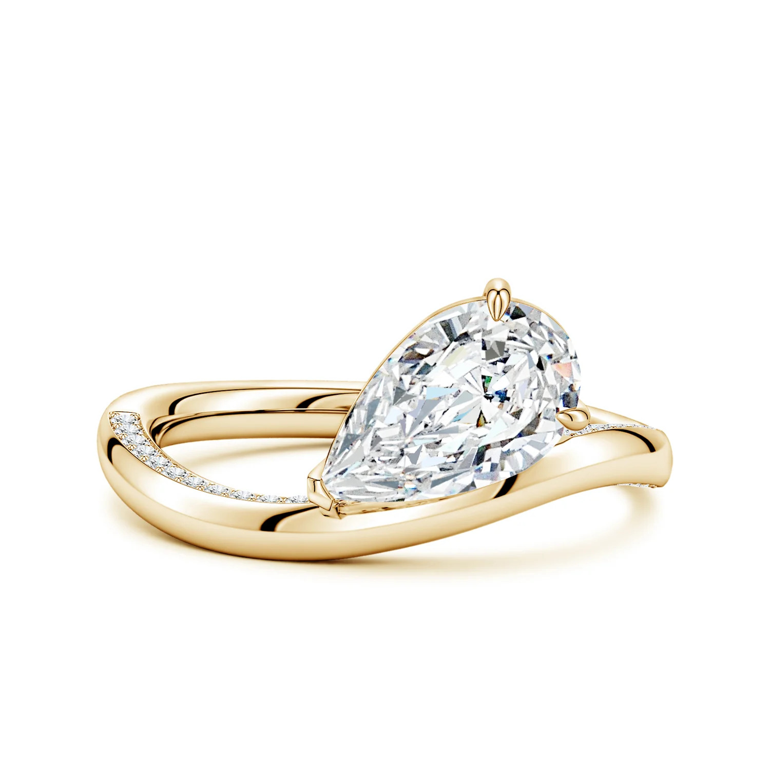 Angled Pear Lab-Grown Diamond Curved Solitaire Engagement Ring | Angara US