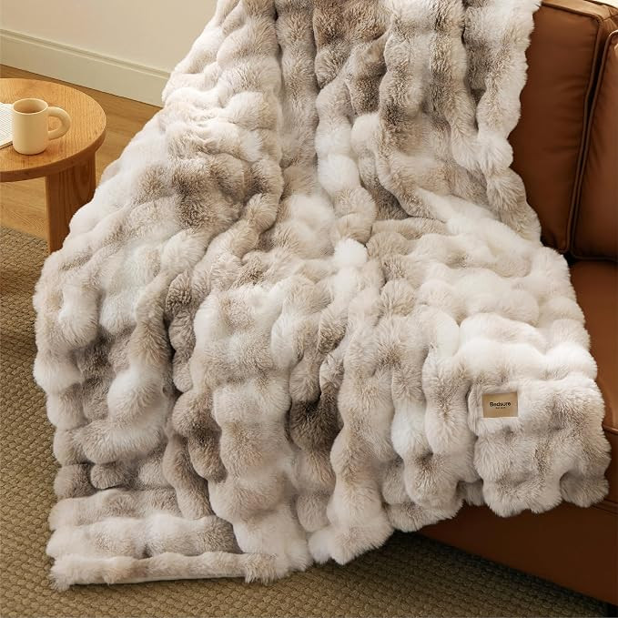 Bedsure Fluffy Bubble Faux Fur Throw XL Blanket, 50"x70", Tie-dye Taupe | Amazon (US)
