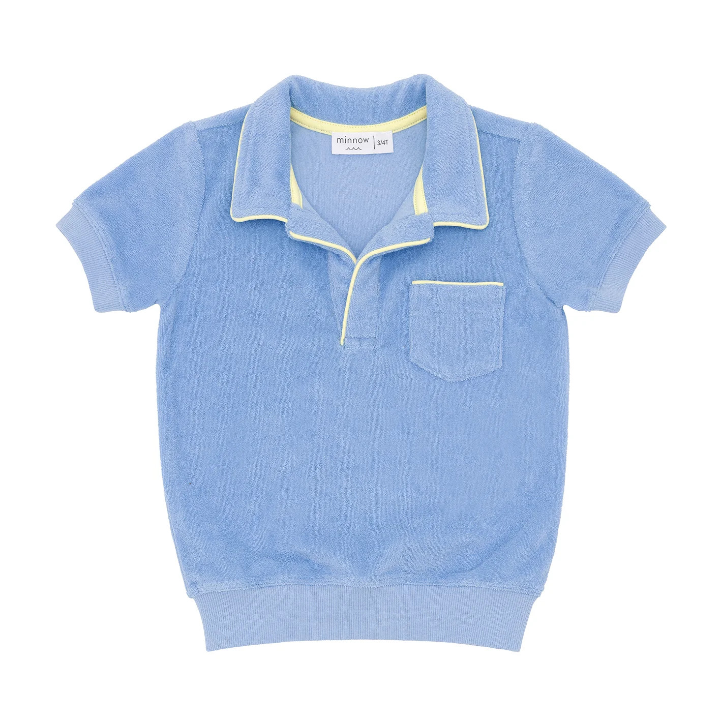 unisex clearwater blue french terry polo with ribbed hem | minnow