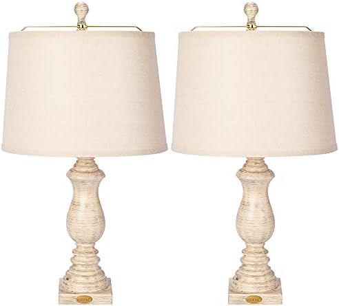 VIVOHOME 26.4 Inch Rustic Retro Table Lamps Set of 2 Vintage Farmhouse Style Bedside Lamp with Be... | Amazon (US)