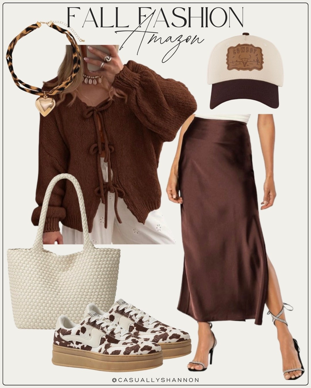 Fall fashion is too fun. This is the perfect season to experiment with layering, playing with textures, patterns, styling, all the things that truly help you find your own style. Something I’m learning when it comes to my style? I LOVE deep rich neutrals, and this chocolate brown is living rent free in my head 🤎

Fall fashion | fall outfit inspo | family photos | outfit for fall family photos | satin maxi skirt | trendy sweater | viral sweater | amazon fashion finds | amazon must have | trucker hat | modern western style | western chic outfit | women’s sneakers | bandana necklace | charm necklace | #LTKAutumn #LTKFallFashion #LTKAmazon #LTKWestern

#LTKSeasonal #LTKSaleAlert #LTKStyleTip