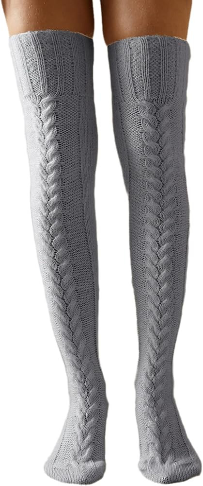 Women's Cable Knitted High Boot Socks Extra Long Winter Over Knee Stockings Leg Warmers | Amazon (US)