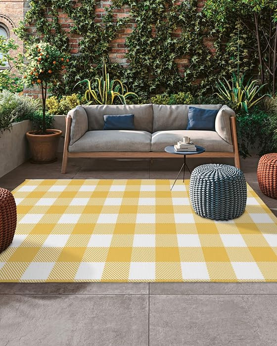Yellow Buffalo Check Plaid Outdoor Patio Rugs 3 x5 ft Farmhouse Style Iutdoor Outdoor Area Rug No... | Amazon (US)