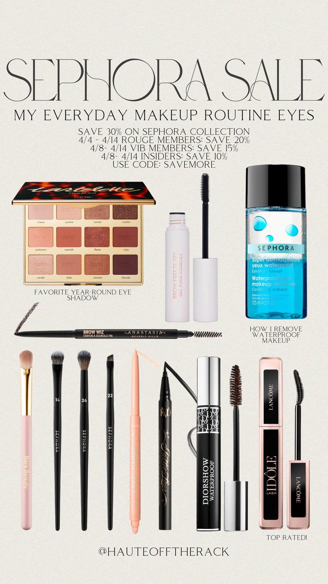My everyday eye makeup routine must haves from the Sephora sale!
Code: SAVEMORE

#sephora #giftsforher 
#sephorasale #eyemakeup #makeupremover #mascara #dior #lancombe #tarte #eyebrowmakeup

#LTKBeauty #LTKSaleAlert