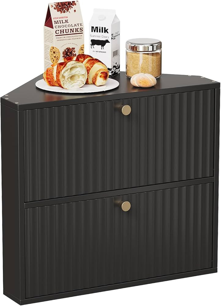 Corner Bread Box for Kitchen Countertop Bamboo Two Layer Large Capacity Bread Storage Bin Vintage... | Amazon (US)