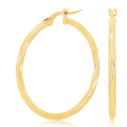 Italian 14k Yellow Gold Twisted 2mm 1" Diameter Round Hoop Earrings 1.6grams | Amazon (US)