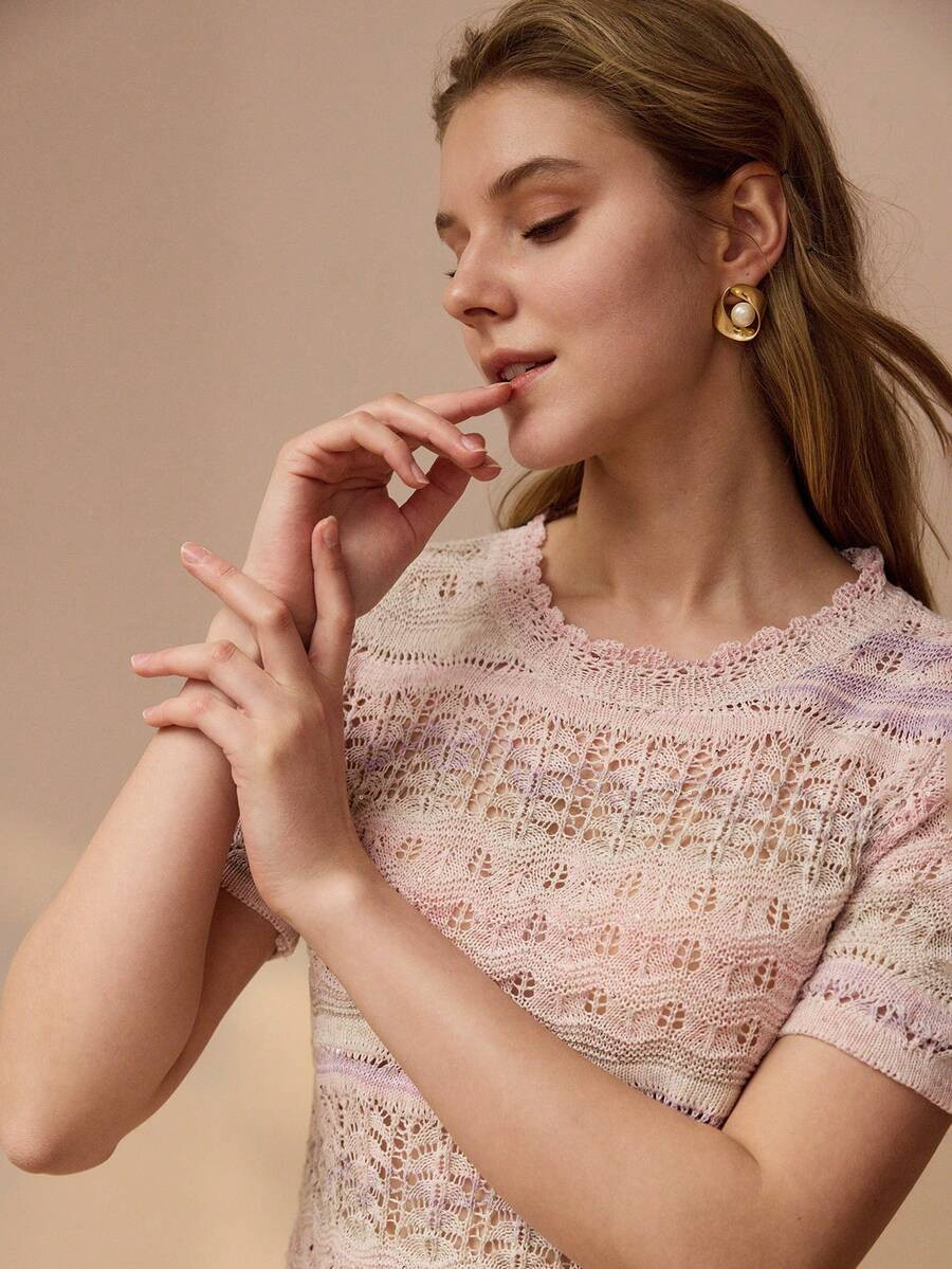 MOTF PREMIUM OMBRE HOLLOW-OUT KNIT WOMEN PINK SWEATER, SWEET SUMMER NEW ARRIVAL | SHEIN