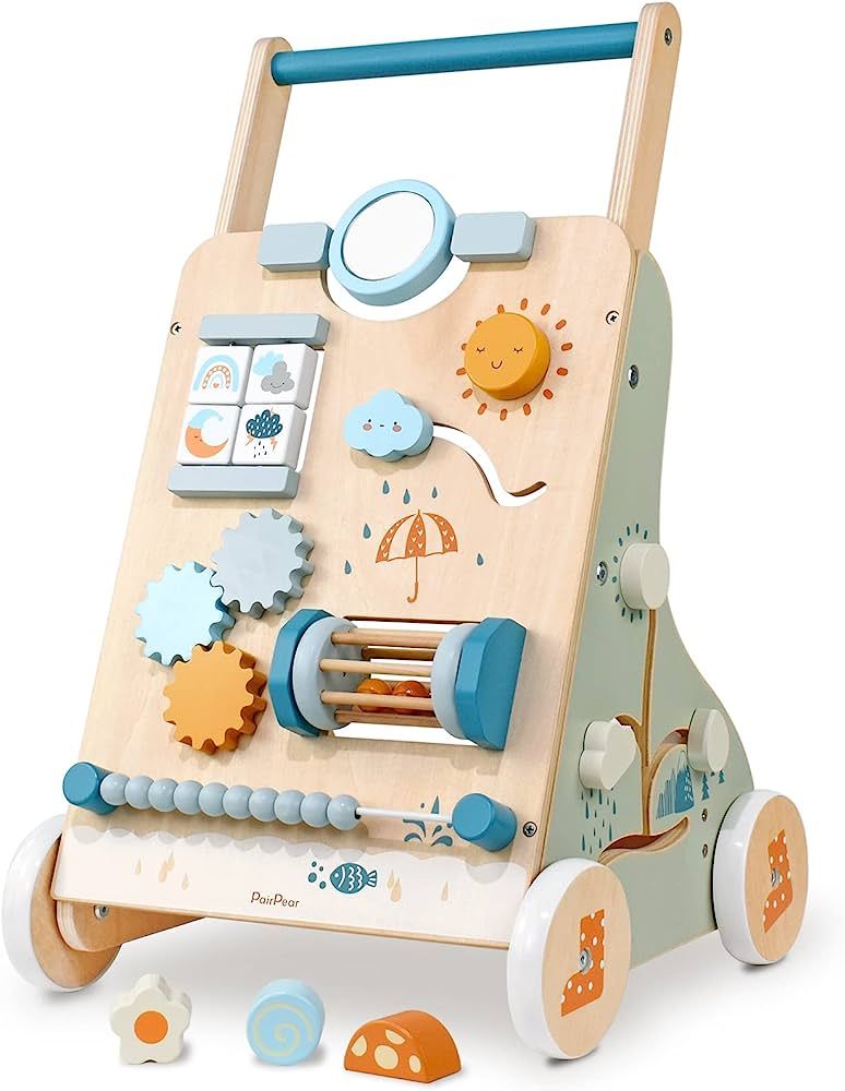 PairPear Wooden Baby Walker, Toddler Push Walker Activity Center Toys with Shape Sorter Gift for ... | Amazon (US)