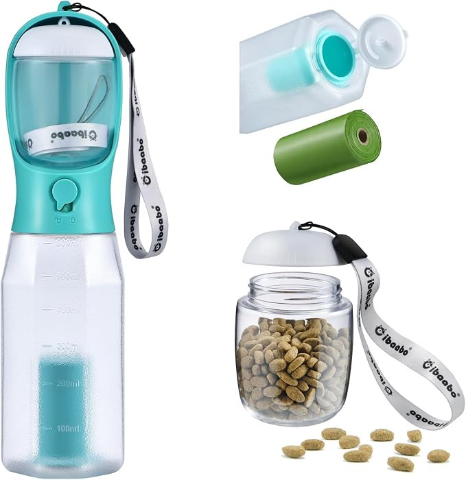 Cibaabo Dog Water Bottle with Food Container & Poop Bag Holder, Travel Water Bowl, Portable Pet D... | Amazon (US)