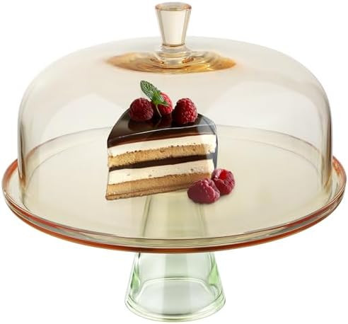 ELIXIR GLASSWARE Large Cake Stand with Dome Lid - 13" (33cm) Elegant Footed Covered Cake Plate - ... | Amazon (US)