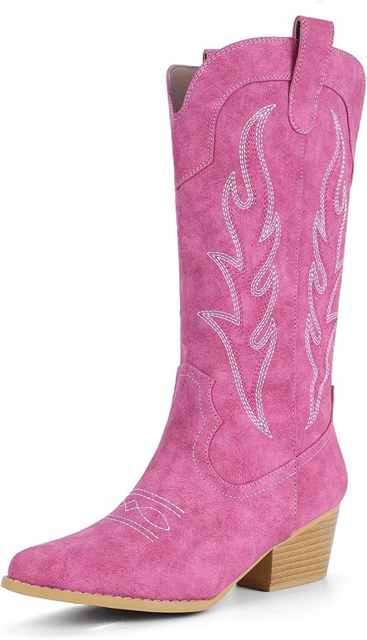 IDIFU IN2 Cowboy Boots for Women Mid Calf Cowgirl Boots Embroidered Western Boots Chunky Low Heel... | Amazon (US)