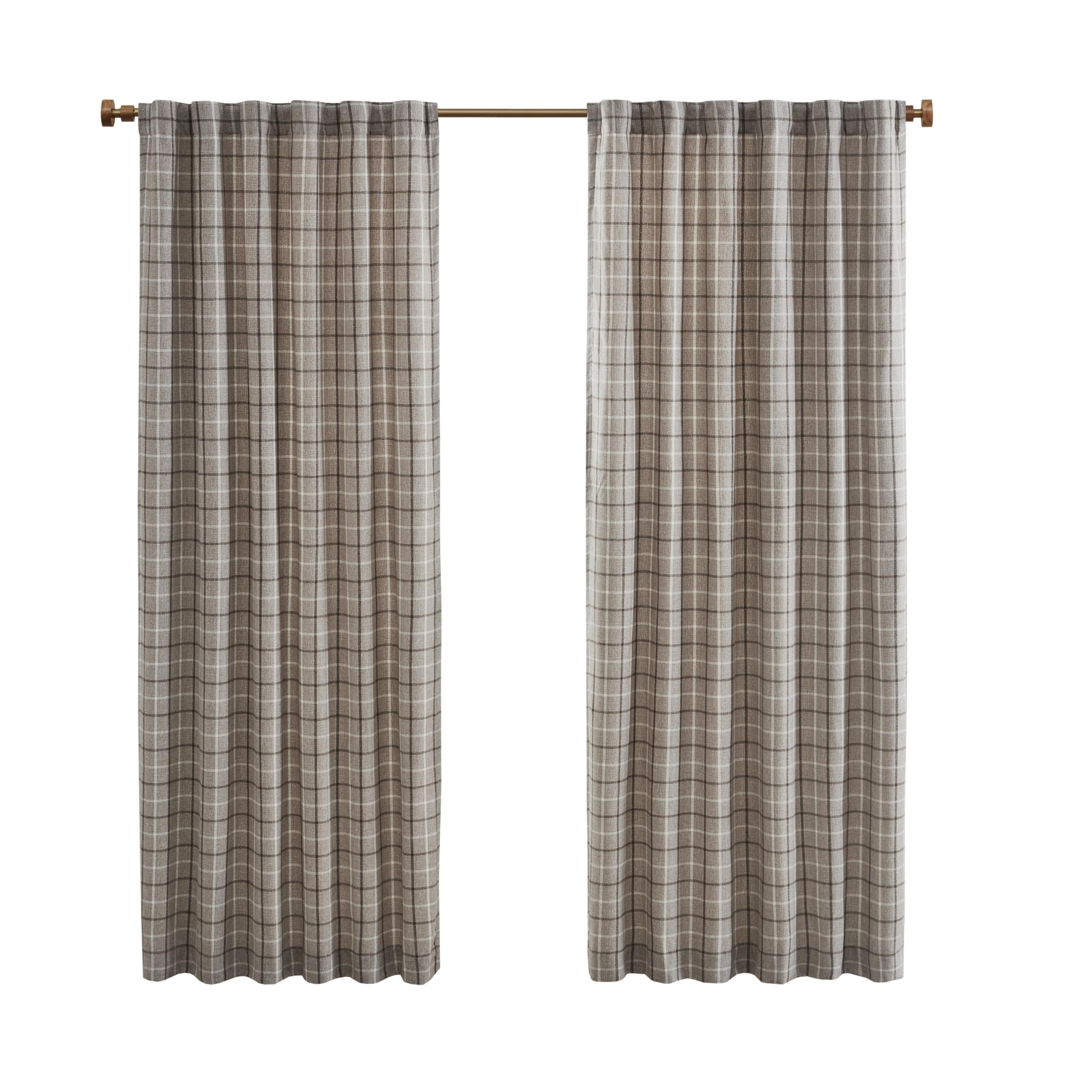 Madison Park Anaheim Cabin Plaid Curtain Window, Thermal Insulated Fleece Lining, Living Room Decor Light Blocking Drape for Bedroom, 1-Single Panel Pack, 50" x 95", Rod Pocket, Brown | Amazon (US)