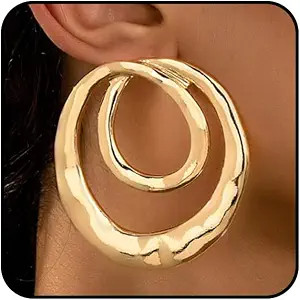 Gold Chunky Geometric Big Dangle Earrings for Women Large Round Statement Drop Earrings Circle Ge... | Amazon (US)
