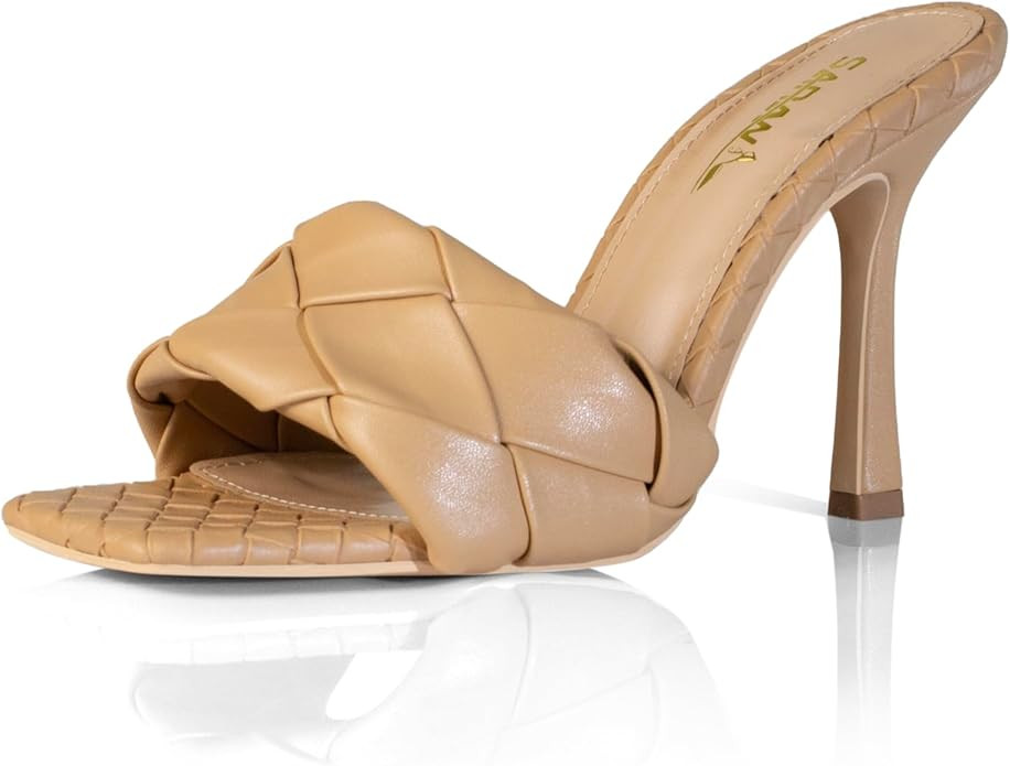 sarawill Women's Braided Heeled Sandals High Heel Slides Open Square Toe Stilettos Heeled Mules S... | Amazon (US)