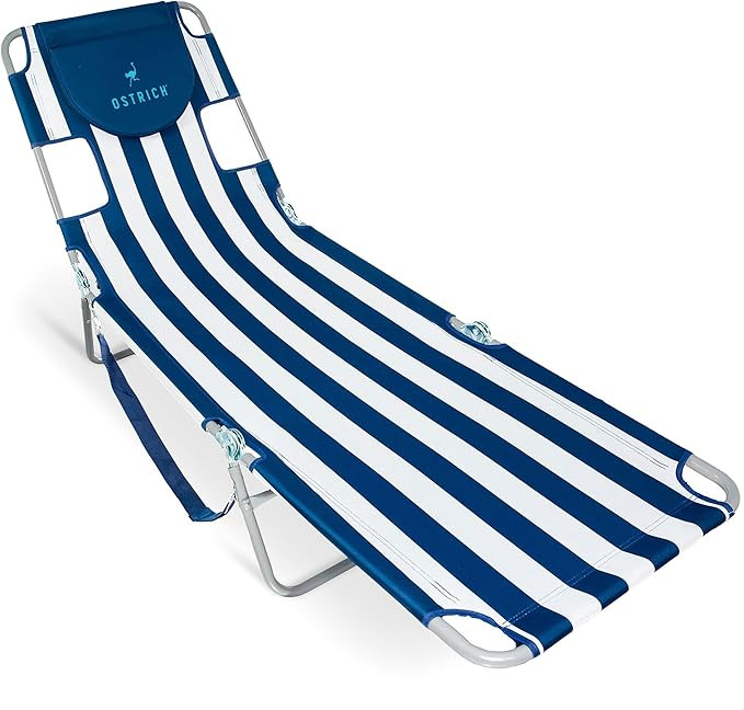 Ostrich Beach Lounge Chair, Folding & Reclining Outdoor Chaise Lounger, Blue/White Striped - Port... | Amazon (US)