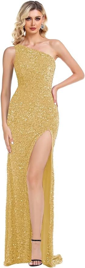 One Shoulder Sequin Prom Dresses for Teens Sparkly Mermaid Formal Dress Long Backless Evening Gow... | Amazon (US)