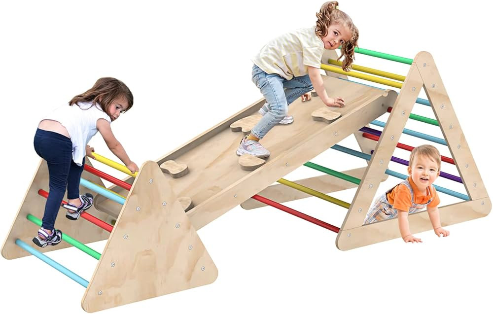 Beeneo Climbing Toys for Toddlers, Montessori Wooden Triangle Climbing Toys with Reversible Ramp,... | Amazon (US)