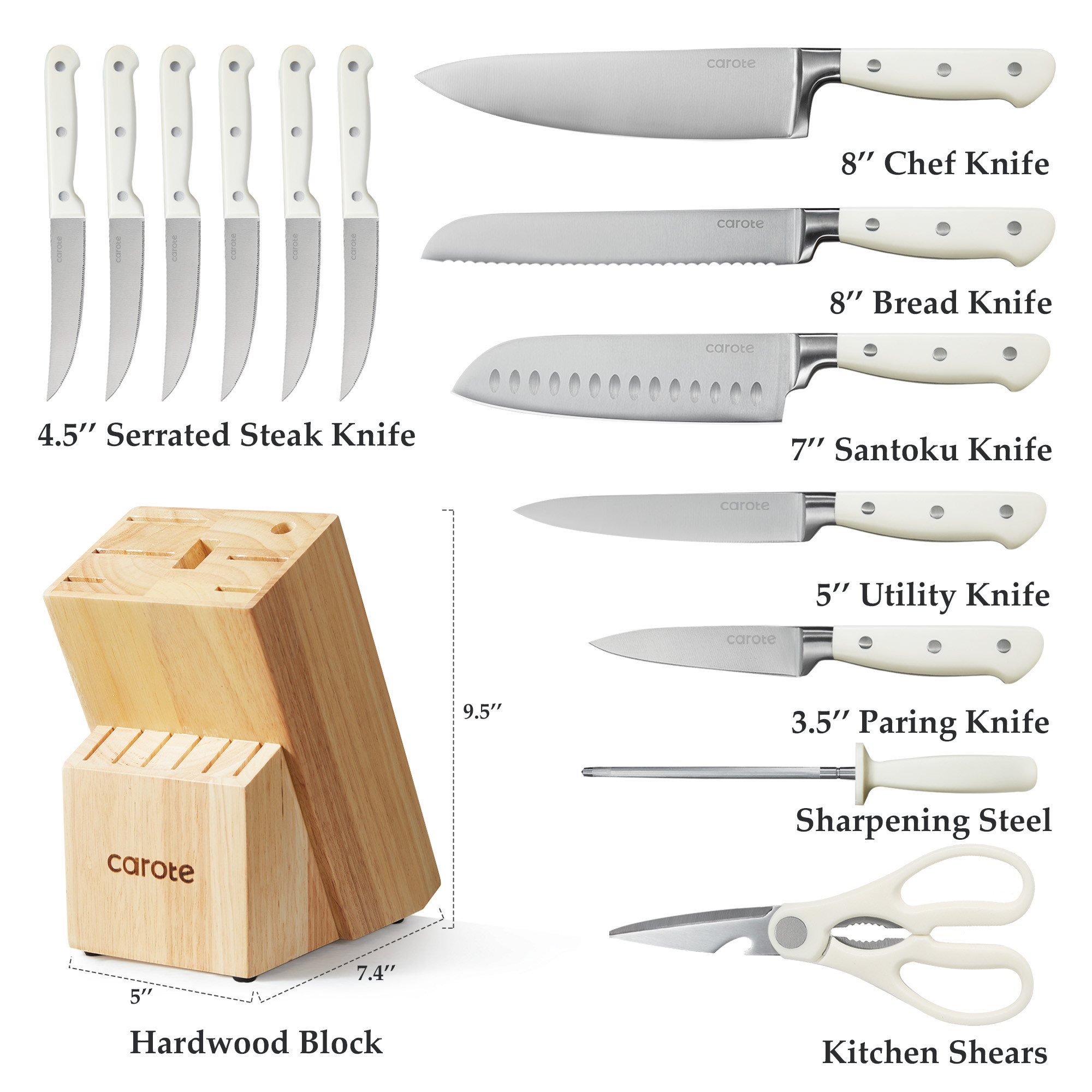 CAROTE 14 Pieces Knife Set with Wooden Block Stainless Steel Knives Dishwasher Safe with Sharp Bl... | Walmart (US)