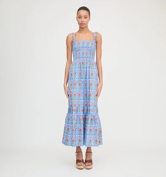 The Anjuli Nap Dress - Blue Floral Block Stripe | Hill House Home US