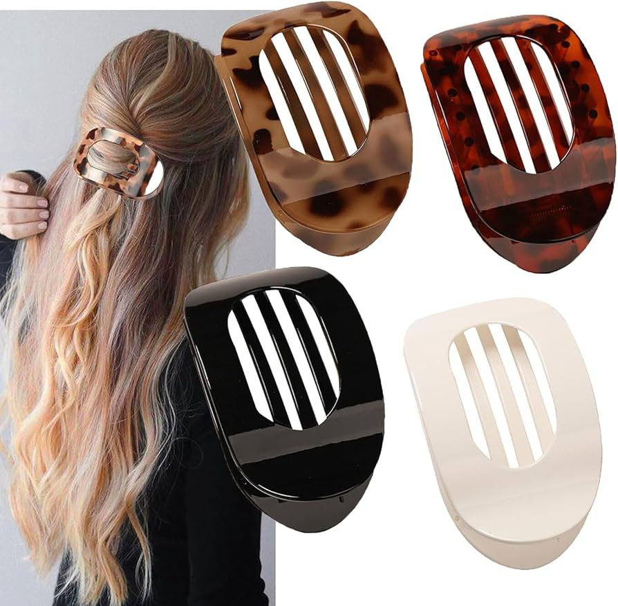 4 PCS Flat Hair Clips for Women, Curved Design, Strong Hold for Thin Thick Hair, Hair Accessories... | Amazon (UK)
