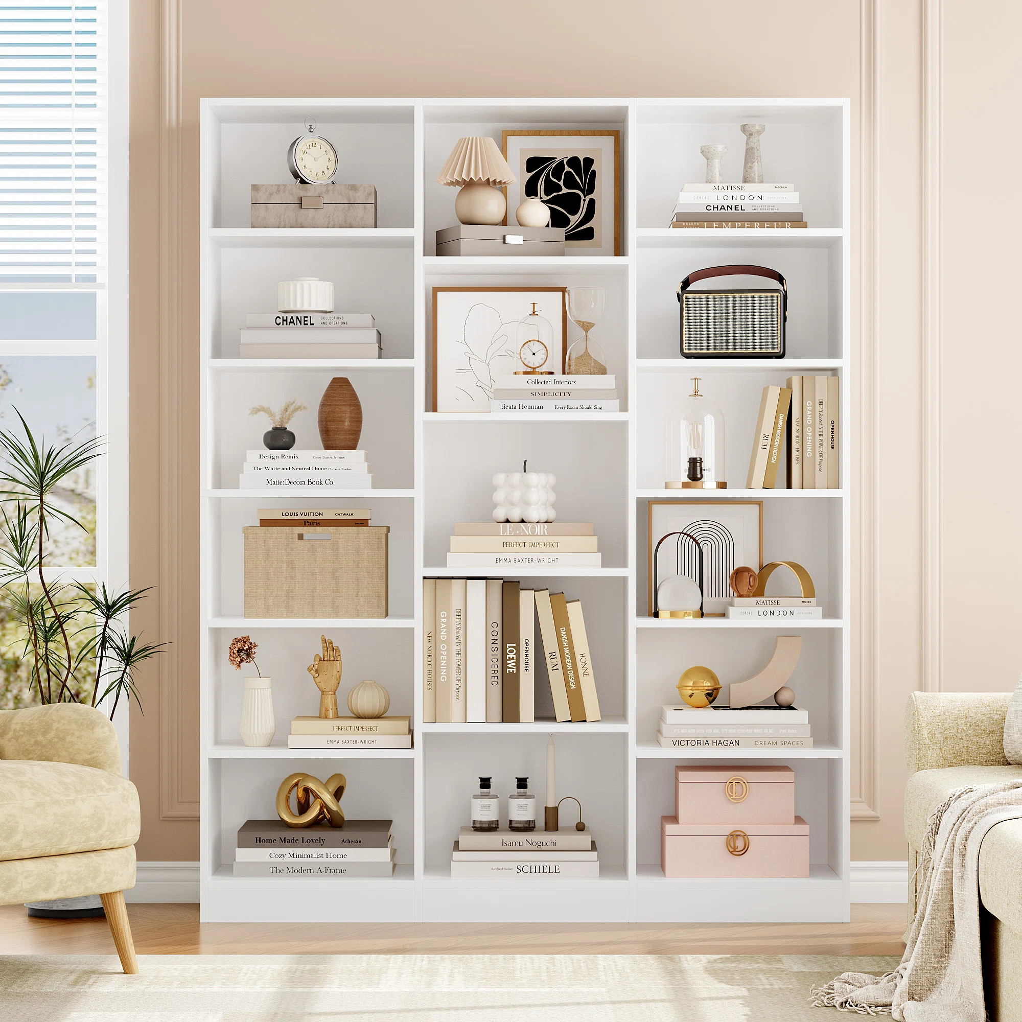 Wakil 74"H X 59"W 6-Tier Large Wood Storage Bookcase | Wayfair North America