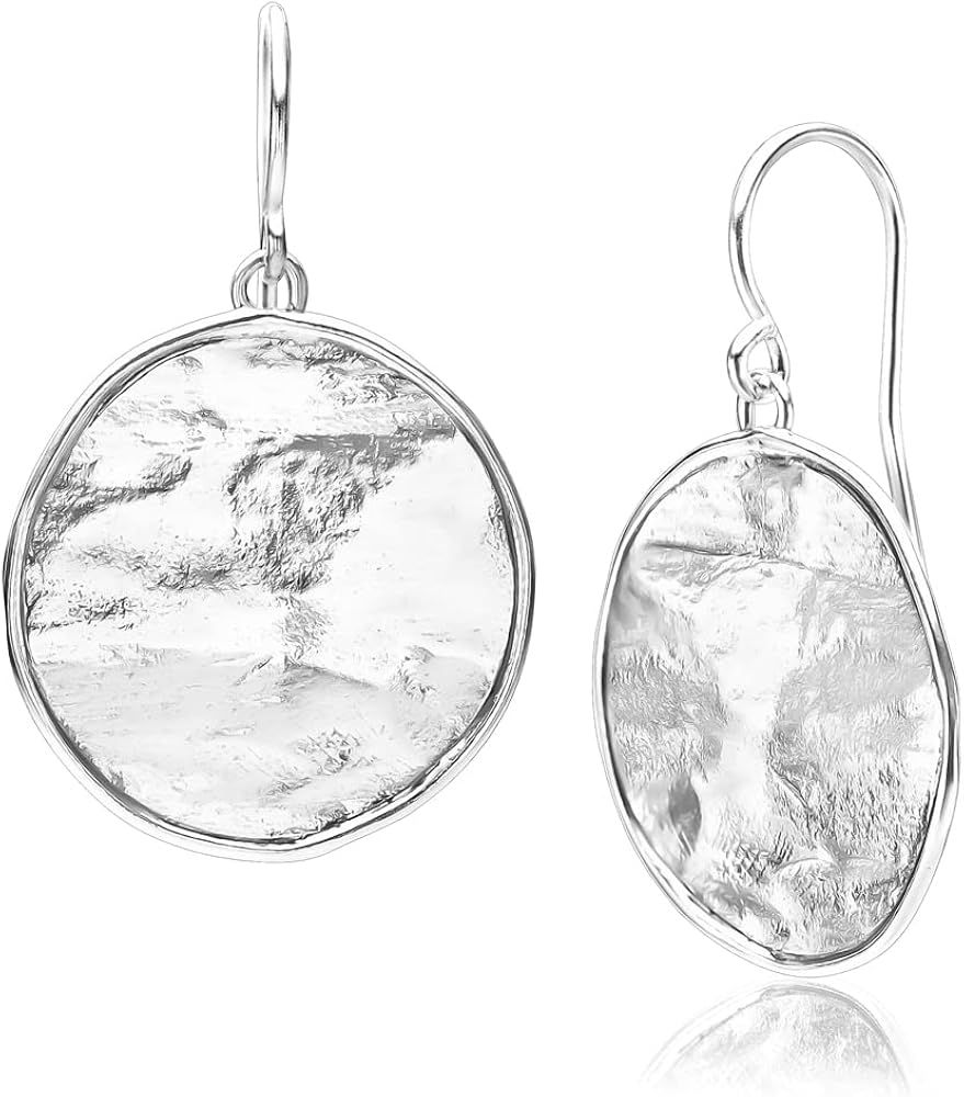 925 Sterling Silver Earrings Textured Disc Round, Oxidized, Stylish, Hypoallergenic, Nickel and L... | Amazon (US)
