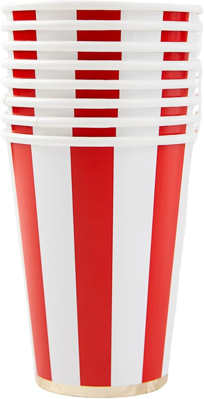Bonjour Fête Red Cabana Stripe Party Cups | Disposable Cups for Holidays, Baby Showers & Birthda... | Amazon (US)