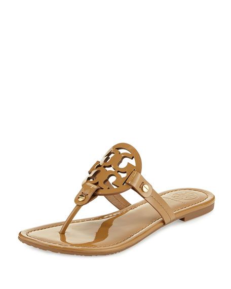 Tory Burch Miller Medallion Patent Leather Flat Thong | Neiman Marcus