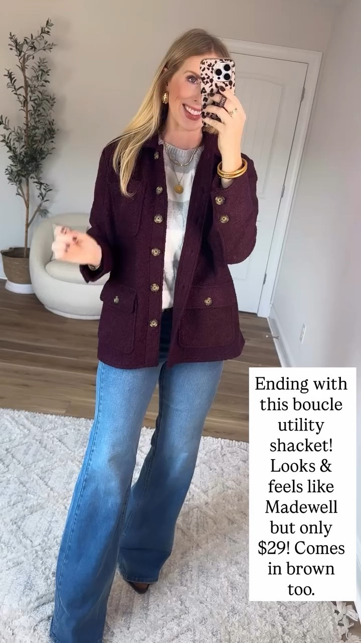 Walmart try on, boucle shacket, grey striped sweater 

#LTKWorkwear #LTKStyleTip #LTKFindsUnder50